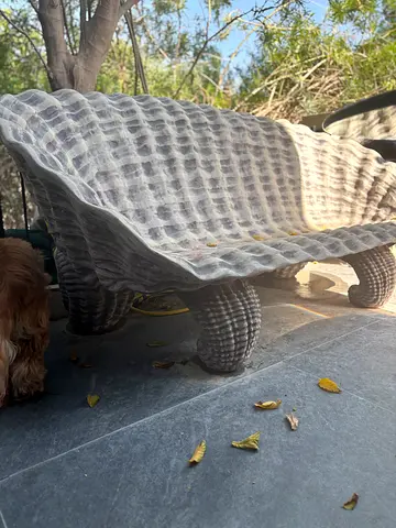 Outdoor Woven-Style Resin Bench / Small Garden Sofa