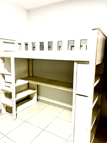 White Wooden Loft Bed with Built-in Shelves and Ladder - Single/Study Space hand made in good condit