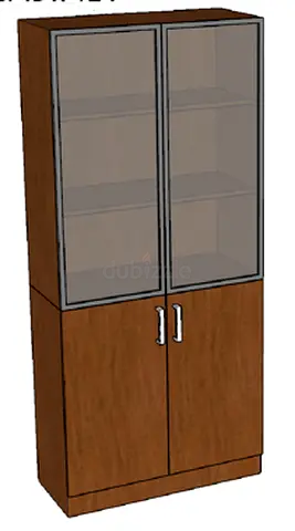 Wooden Glass-Front Storage Cabinet with Lower Cupboards