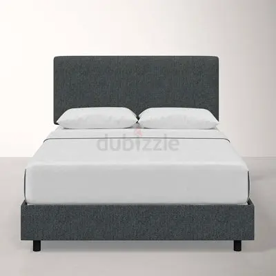 Grey Fabric Double Bed Frame with Headboard