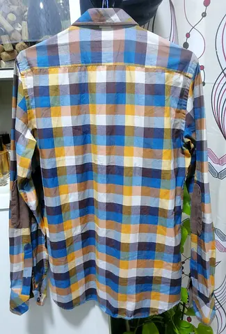 Massino dutti Mens Long Sleeve Checked Casual Shirt - Medium