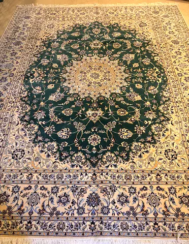 Naeein handmade carpet -style Area Rug — Green Center Medallion,