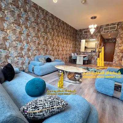 With a sea view. Luxurious one-bedroom apartment with a living room and balcony. Ajman One Tower. Fully furnished for monthly rent.