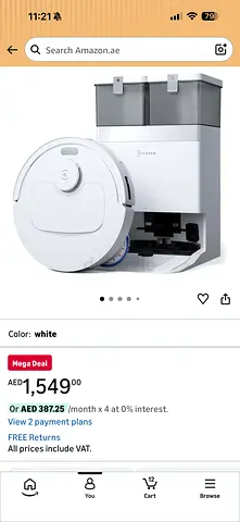 Ecovacs T30C Omni Robotic Vacuum Cleaner with Automatic Dustbin Dock (White)
