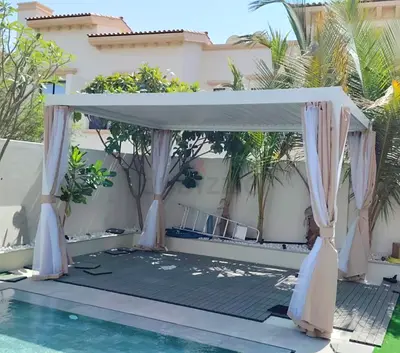 Outdoor pergola gazebo with curtains — good condition