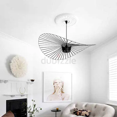 Modern Sculptural Black Wire Pendant Light - Unique Fan-Shaped Design