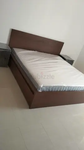 Ikea Malm Queen size wooden bed frame with mattress and side tables - good condition