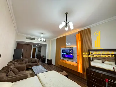 A golden opportunity! Luxurious, fully furnished studio apartment for monthly rent in Ajman One Towers, Al Rashidiya 3, Ajman ✨