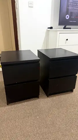 Set of 2 Black Wood Nightstands with Drawers