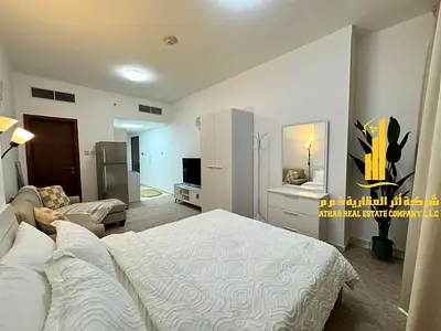 Luxurious fully furnished studio with a semi-separate kitchen and a view ✨ Ajman Al Rawda. For monthly rent.