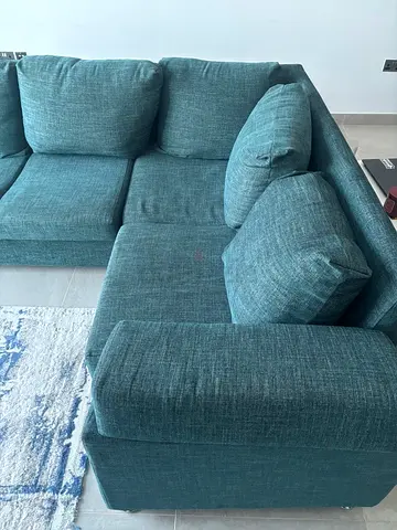 Teal L-shaped Fabric Sofa - 3-Seater Corner Section, Good Condition