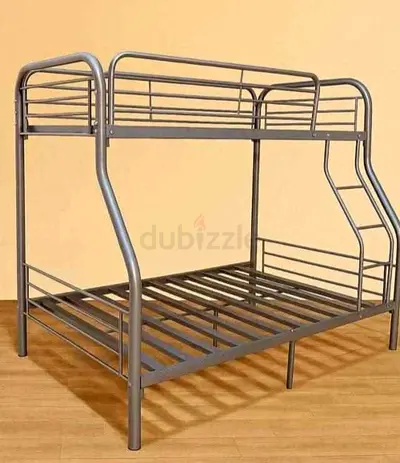 Metal Bunk Bed - Double Bottom, Single Top (Sturdy Silver Frame)