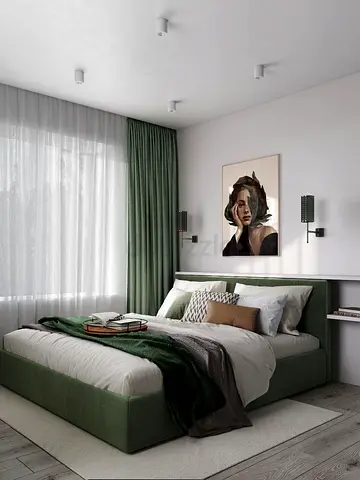 Modern Green Fabric Upholstered Bed Frame