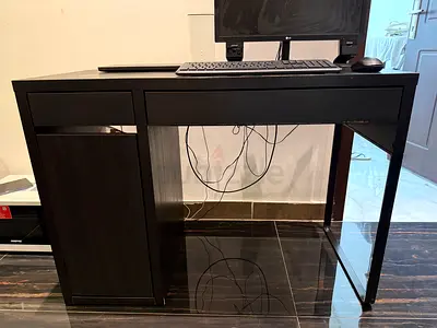 Compact Dark Brown Computer Desk with Storage Cabinet
