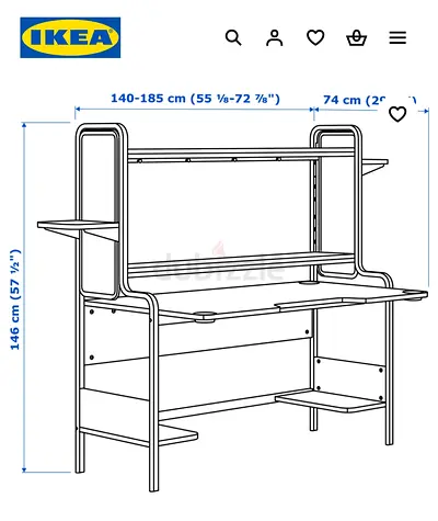IKEA Extendable Workstation Desk with Shelves and Hutch - 140-185cm