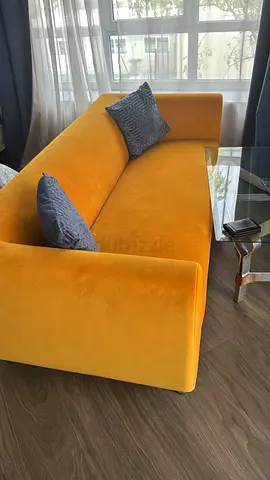 Mustard Yellow Velvet 3-Seater Sofa - Excellent Condition