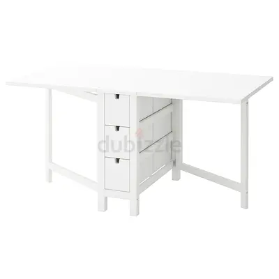 White folding dining table with integrated drawers (extendable)