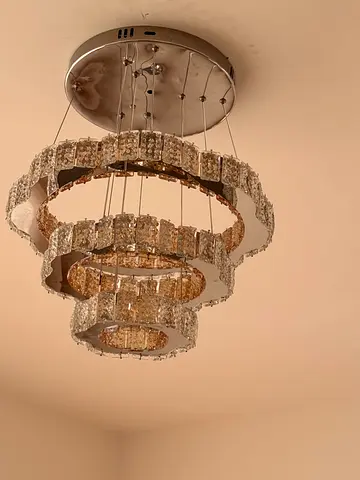 Modern crystal ceiling chandelier - 3-ring design, chrome finish