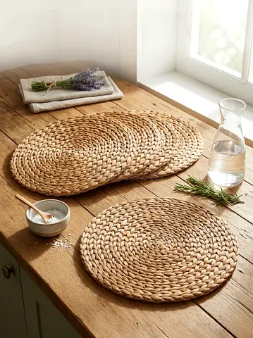 Handwoven Natural Seagrass Round Placemats / Table Mats - Set of 6