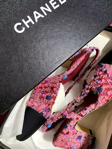 Pink Tweed Chanel Slingback Heels - Size 38