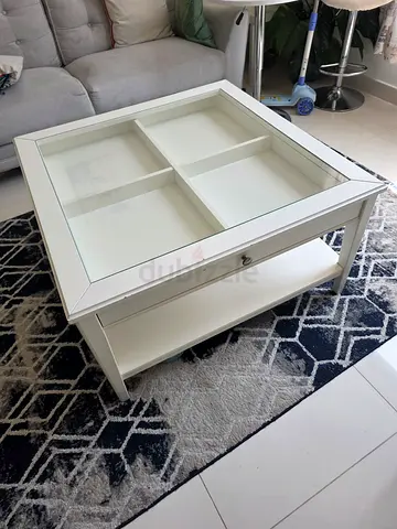 White IKEA Liatorp Coffee Table with Glass Top