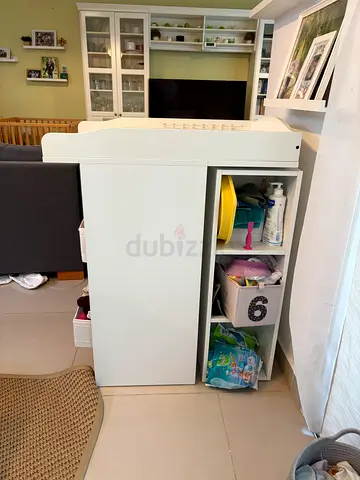 White Baby Changing Table with Storage Shelves
