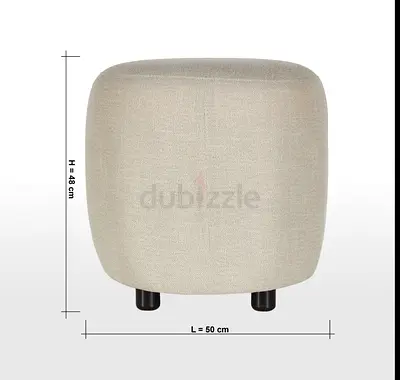 Beige Round Upholstered Ottoman/Pouf - Compact Footstool