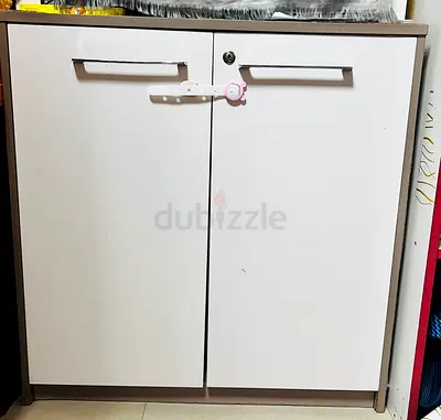 Compact 2-Door White Storage Cabinet with Lock