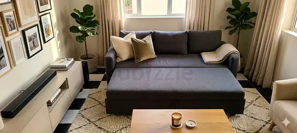 Compact grey sofa bed with chaise - good condition