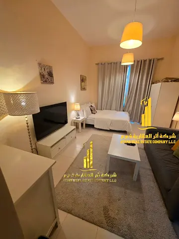 Luxurious fully furnished studio with a semi-separate kitchen and balcony ✨ Ajman Al Rawda. For monthly rent.