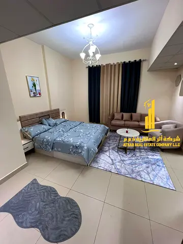 Luxurious fully furnished studio with separate kitchen and balcony ✨ Ajman Jasmine Towers. For monthly rent.