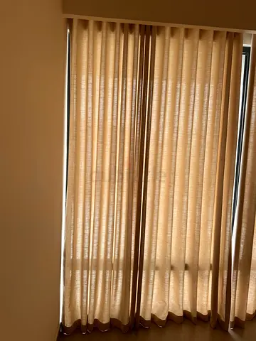 Beige full-length fabric curtains with  lining (pair)