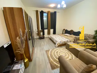 Luxurious fully furnished studio with a semi-separate kitchen and a view ✨ Ajman Al Jurf 2. For monthly rent.