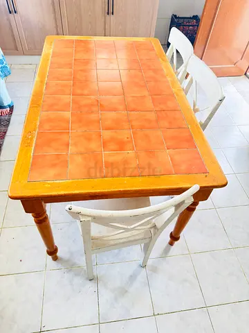 Wooden Dining Table with Tiled Top (Seats 5) - Rustic Style