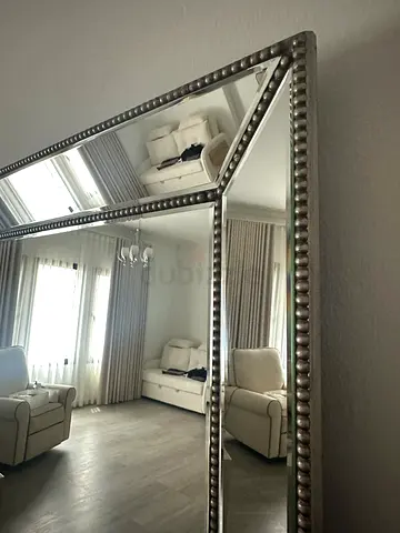 Large Decorative Beaded Wall Mirror - Silver Frame