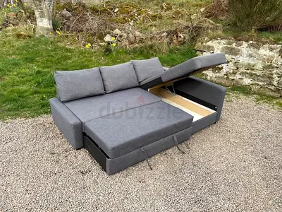 Grey L-shaped Sofa Bed with Storage - Good Condition