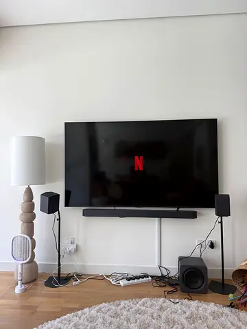 75 inch new TV Samsung + sound bar + base