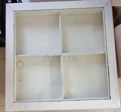 White Wooden Display/Wall Shelf with 4 Compartments (Glass Front)