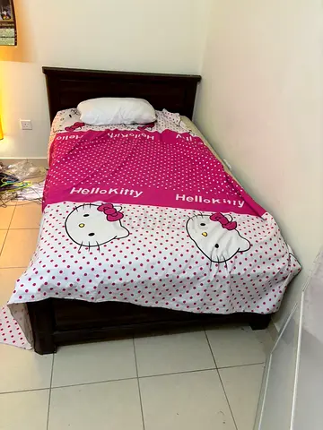 Twin wooden bed frame with mattress and side drawer free --All Good Condition