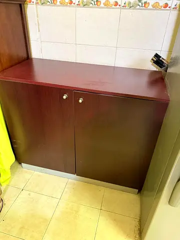 Compact two-door wooden kitchen cabinet - dark wood finish
