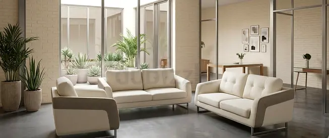 Light Beige 3-Seater Sofa Set with Accent Armchair - Modern Minimalist