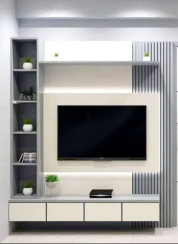 Modern Wall-Mounted Entertainment Unit with Shelves and Drawers