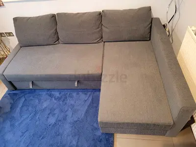 Gray L-shaped Fabric Sofa - bed 3 Seater Corner Couch