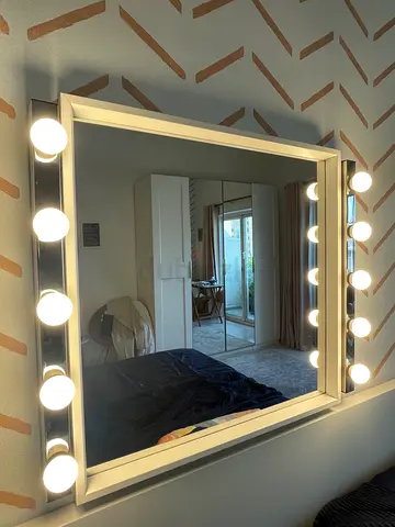 Large Hollywood-style Lighted Vanity Mirror (Wall Mount) - White Frame