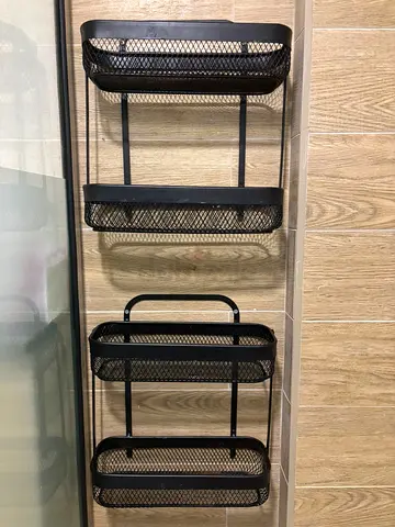 Metallic bathroom shelves