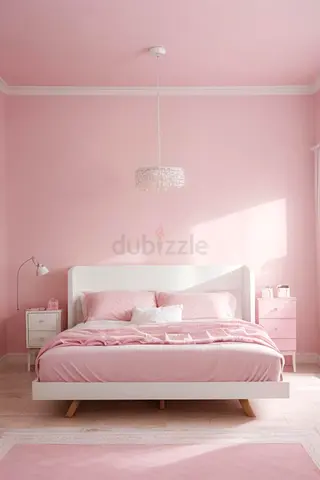 Modern White Double Bed with Headboard
