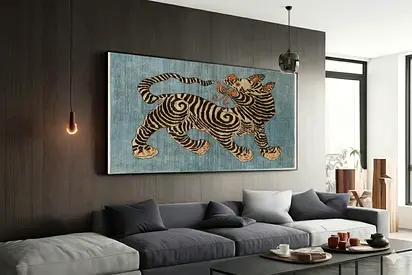 wall hanging 100 x 150 cm Afghan wool rug carpet Modern Tibetan Tiger Rug Blue Background