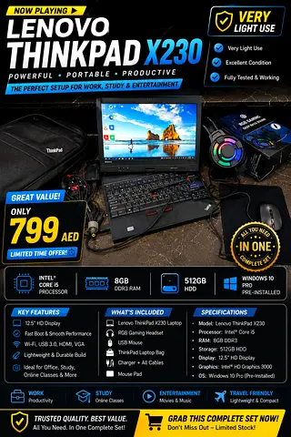 🔥Lenovo thinkPad X230 Fast  Smooth | Touchscreen | 8GB RAM | 512GB HDD | Accessories Included |