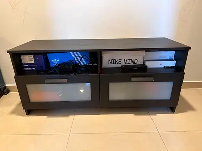 black modern TV stand with drawers