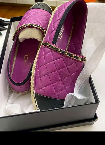 Chanel Quilted Purple Espadrille Flats - Size 39 fits 38 (Preowned)